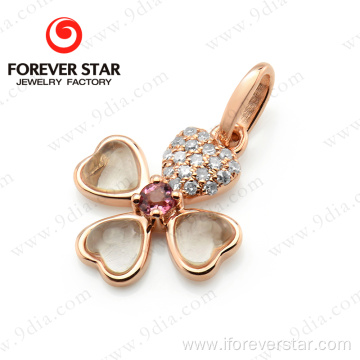 14K Gold Four-leaf Clover Jade Pendant Necklace